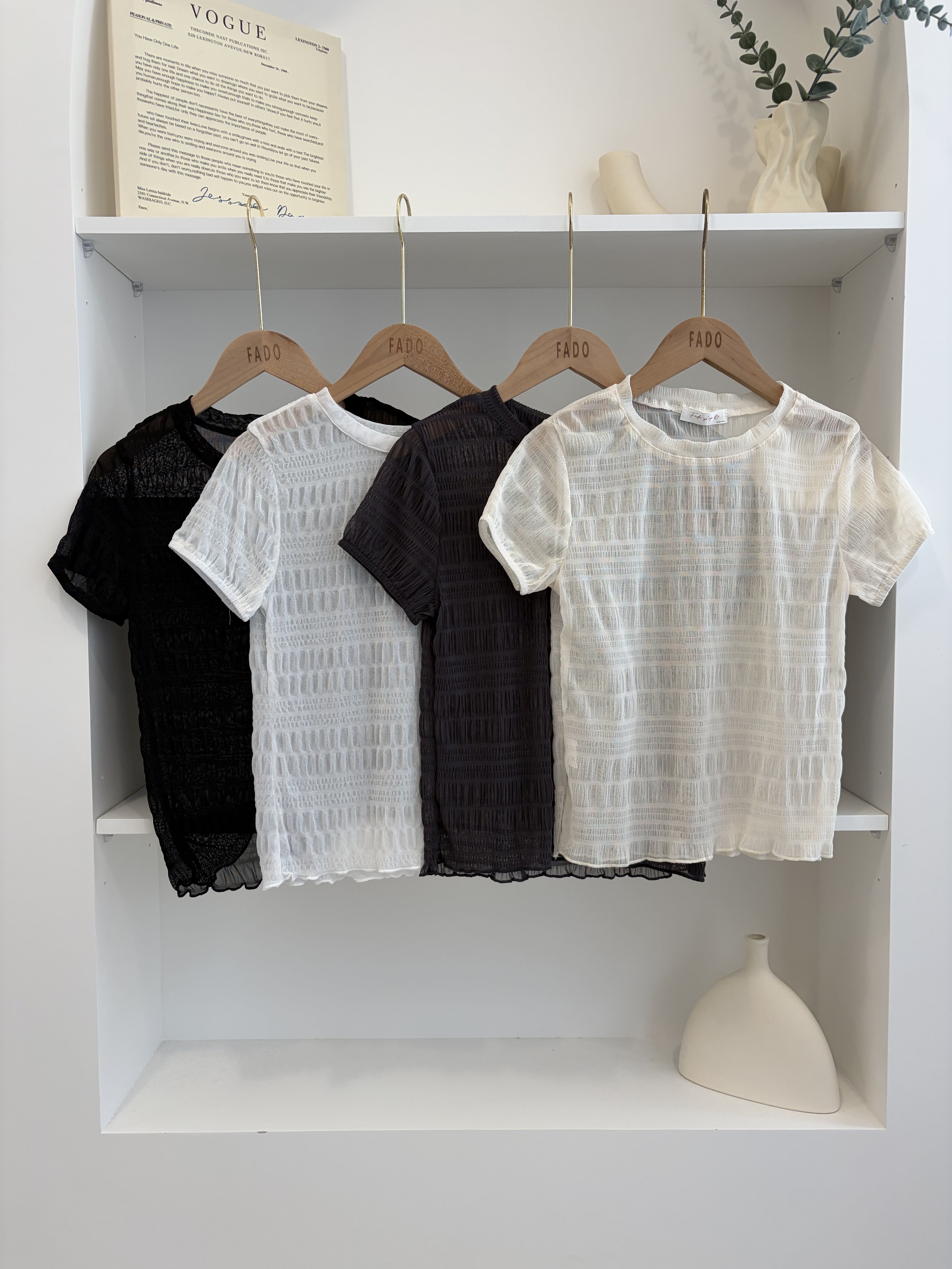 法朵Fado shop｜泡泡格透膚圓領上衣 0315003 四色