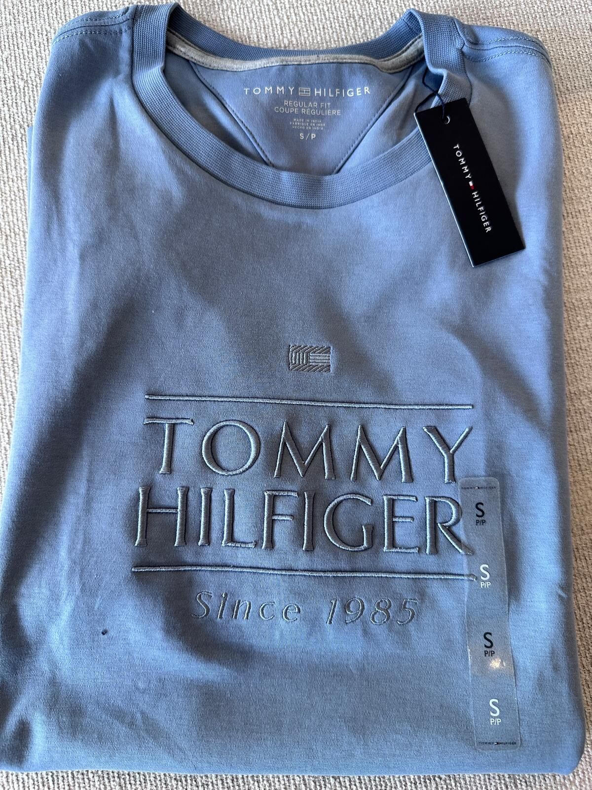 RY67 Tommy 男裝  霧藍色刺繡logo全棉短袖衫