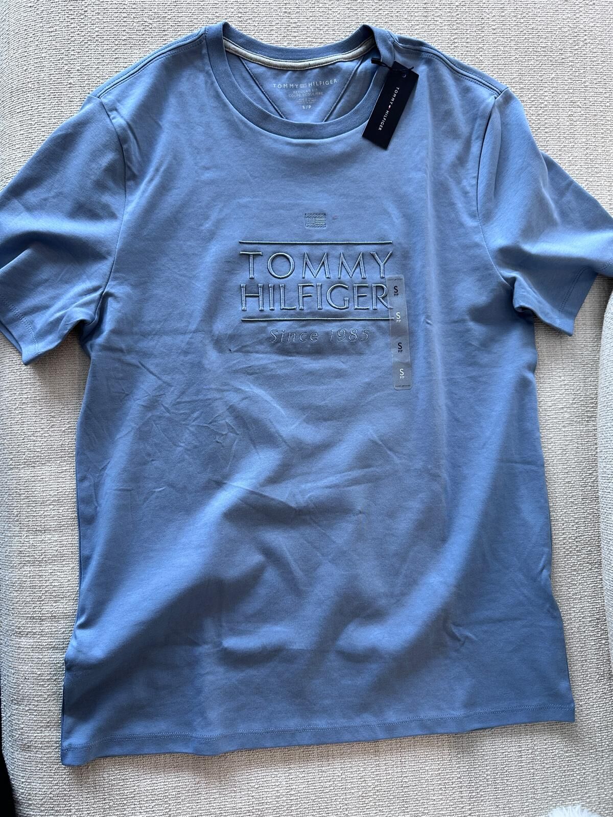 RY67 Tommy 男裝  霧藍色刺繡logo全棉短袖衫