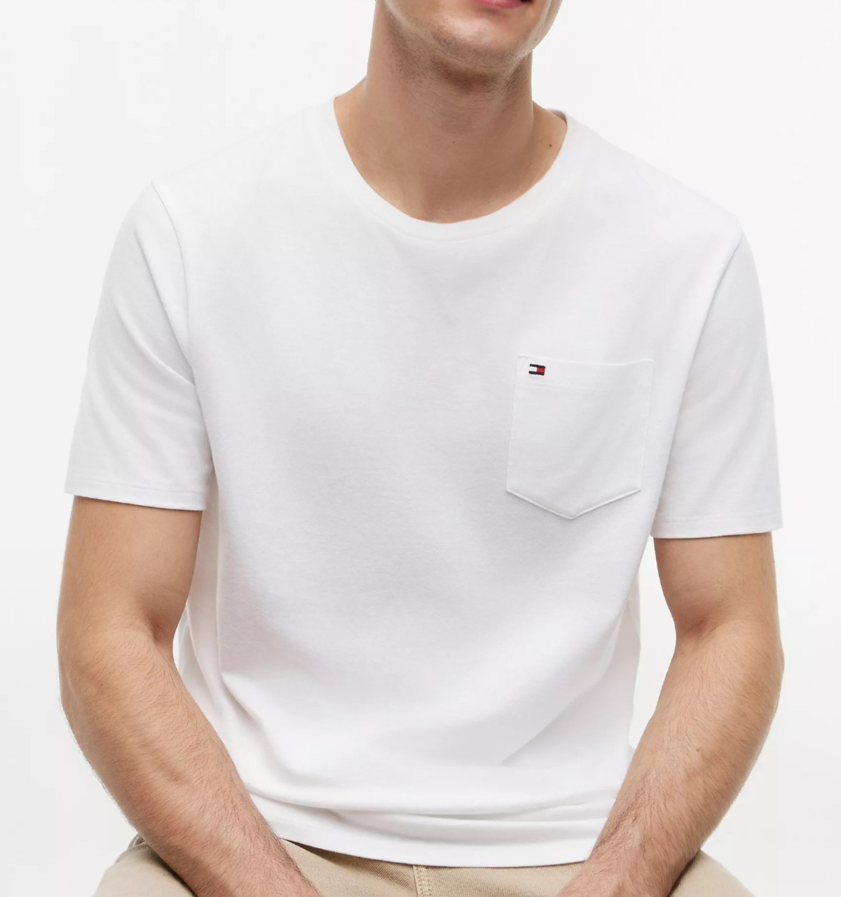 RY70 Tommy  男裝  白色細袋短袖衫