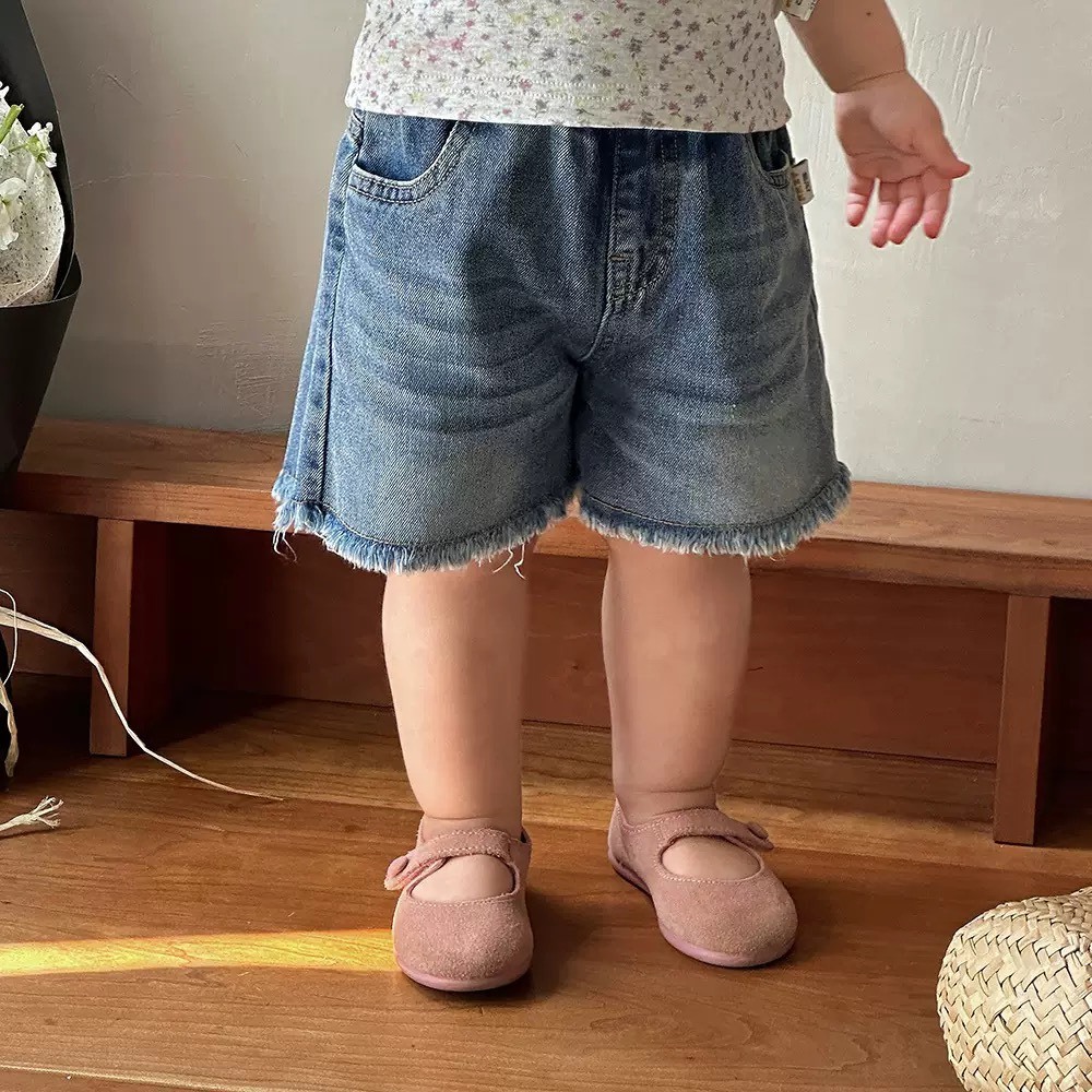 刷色毛邊牛仔短褲