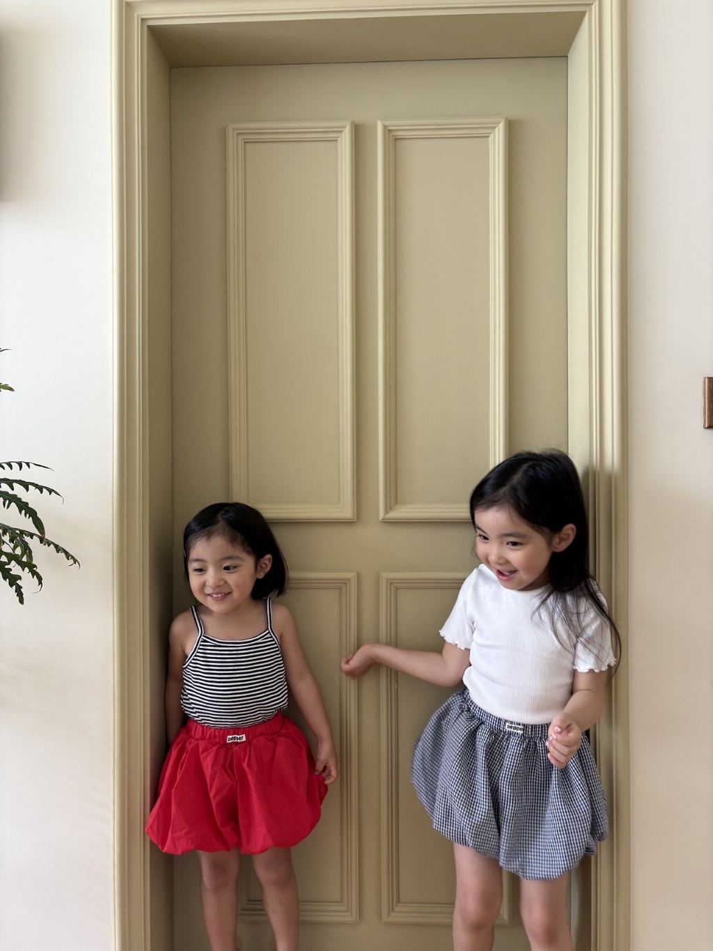 正韓夏pepper 海軍藍格紋花苞褲