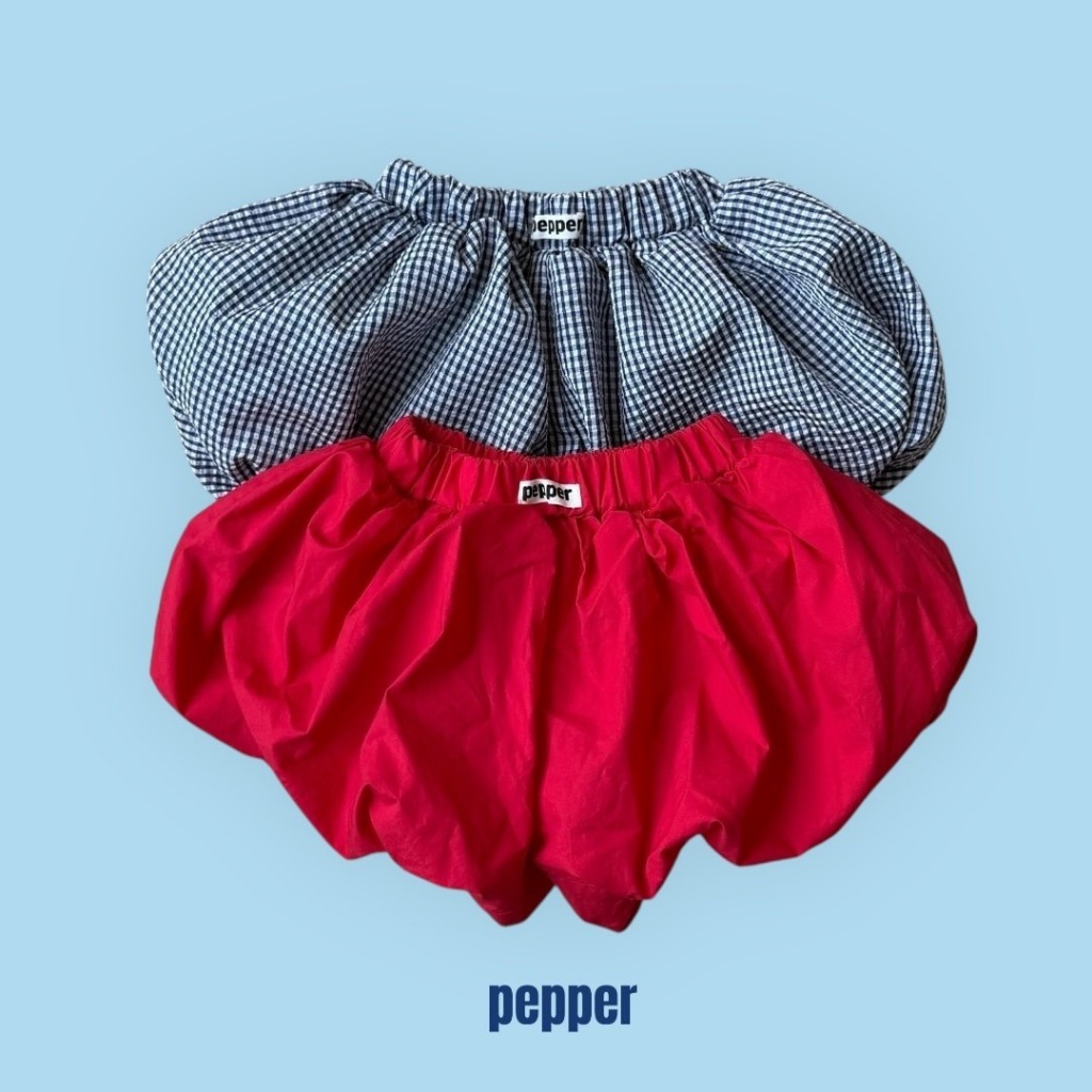 正韓夏pepper 海軍藍格紋花苞褲