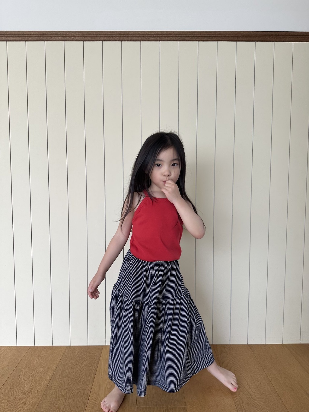 正韓夏pepper 親子裝_跟媽咪一起穿橫條紋中長裙