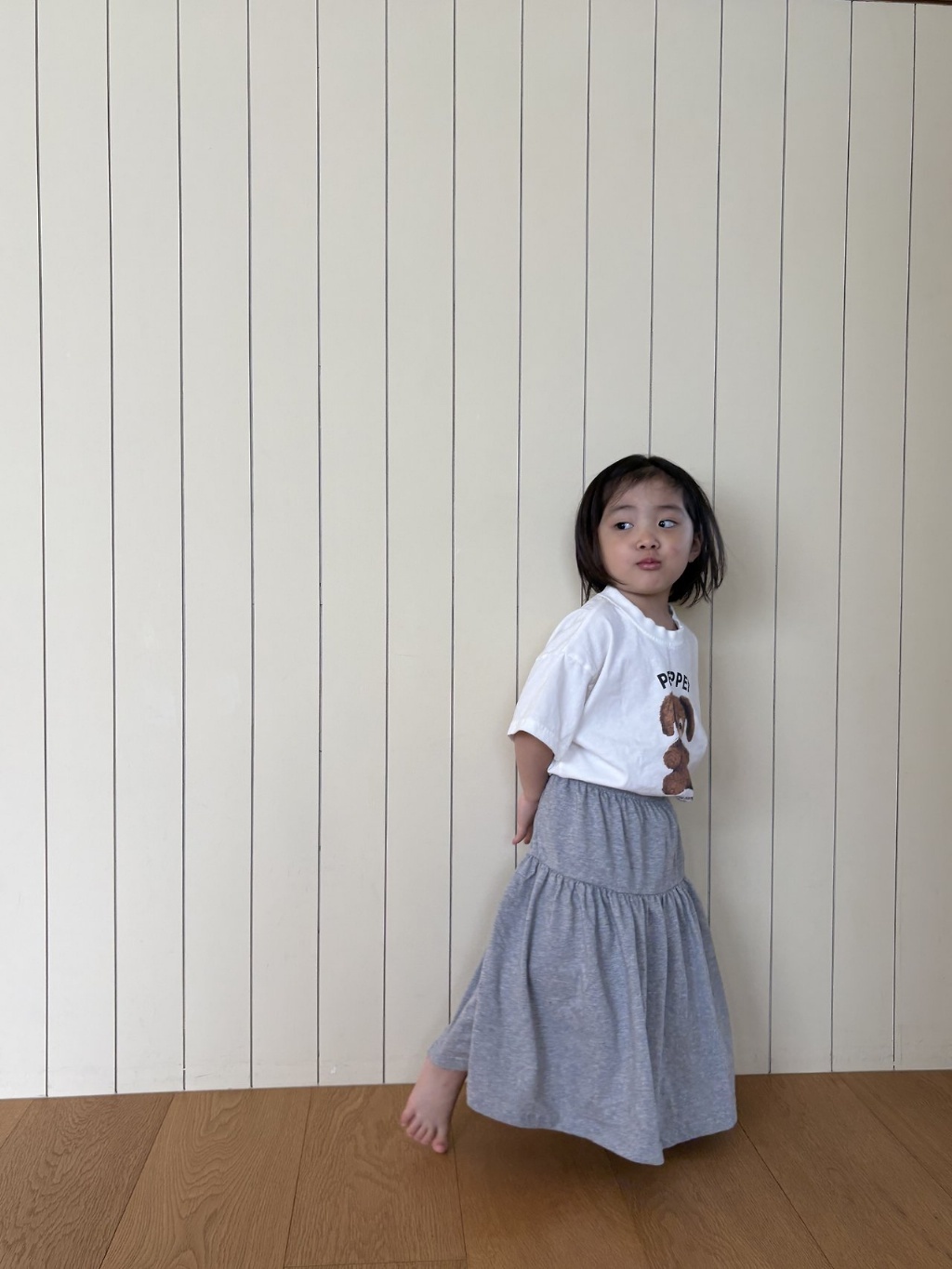 正韓夏pepper 親子裝_跟媽咪一起穿灰色中長裙