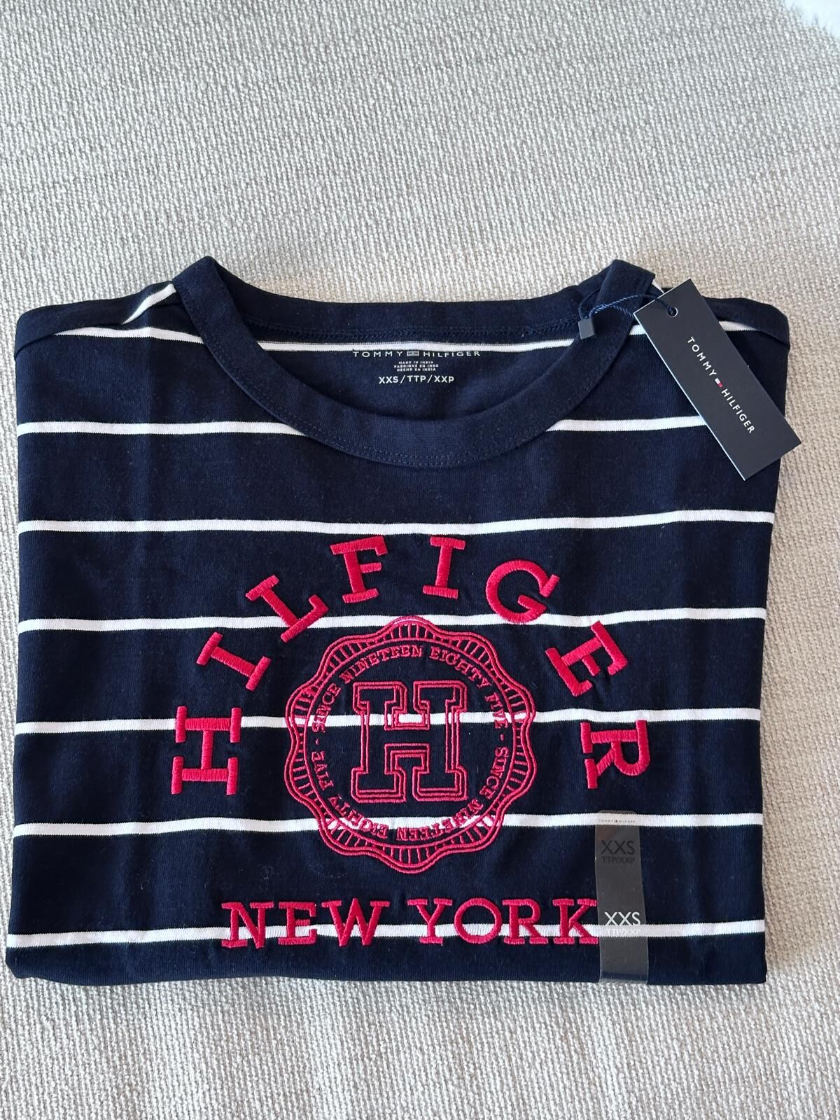 RY73 Tommy  女裝 紅色logo白色間條深藍色短袖衫