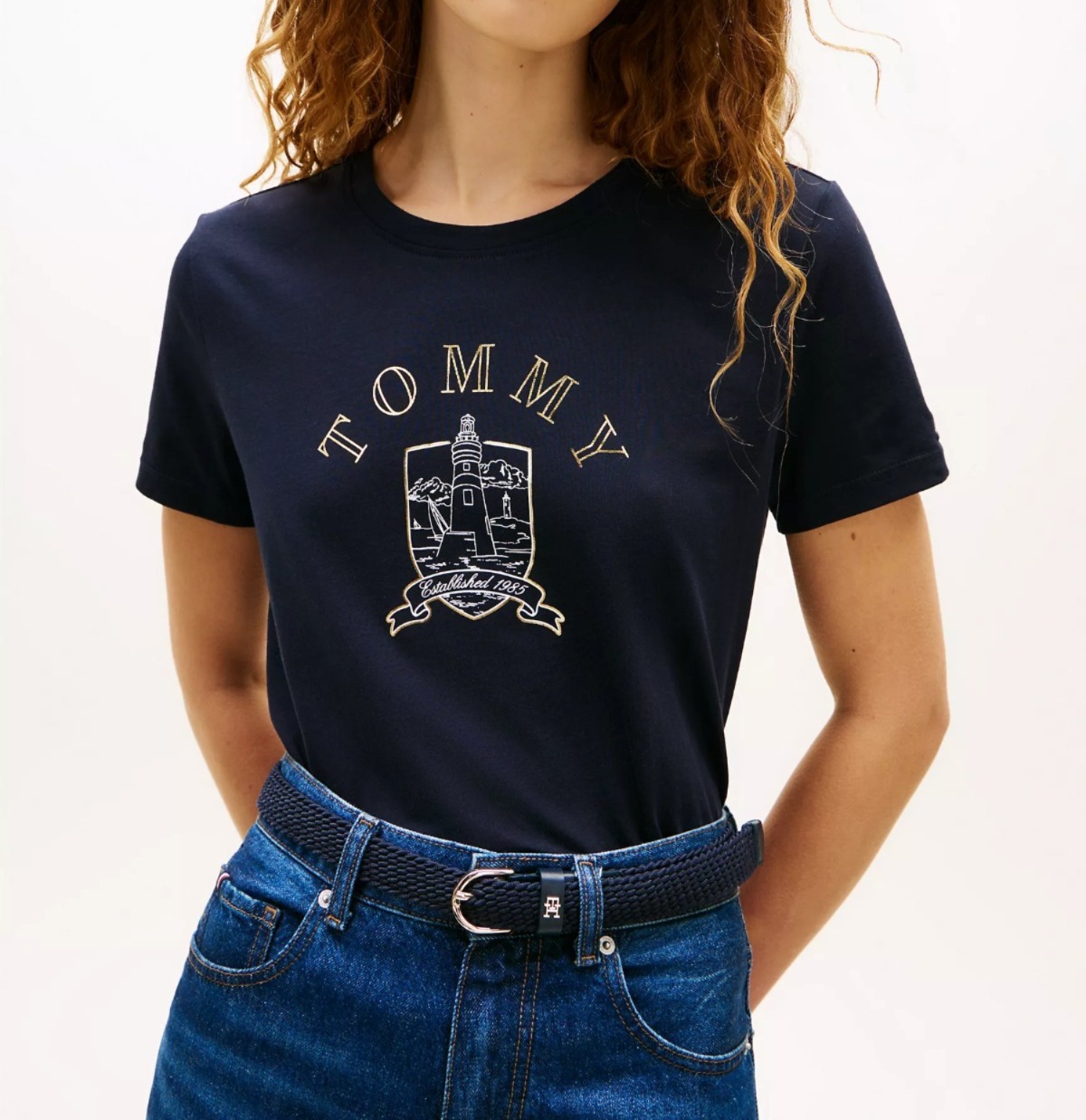 RY75 Tommy  女裝 燈塔圖案 深藍色短袖衫