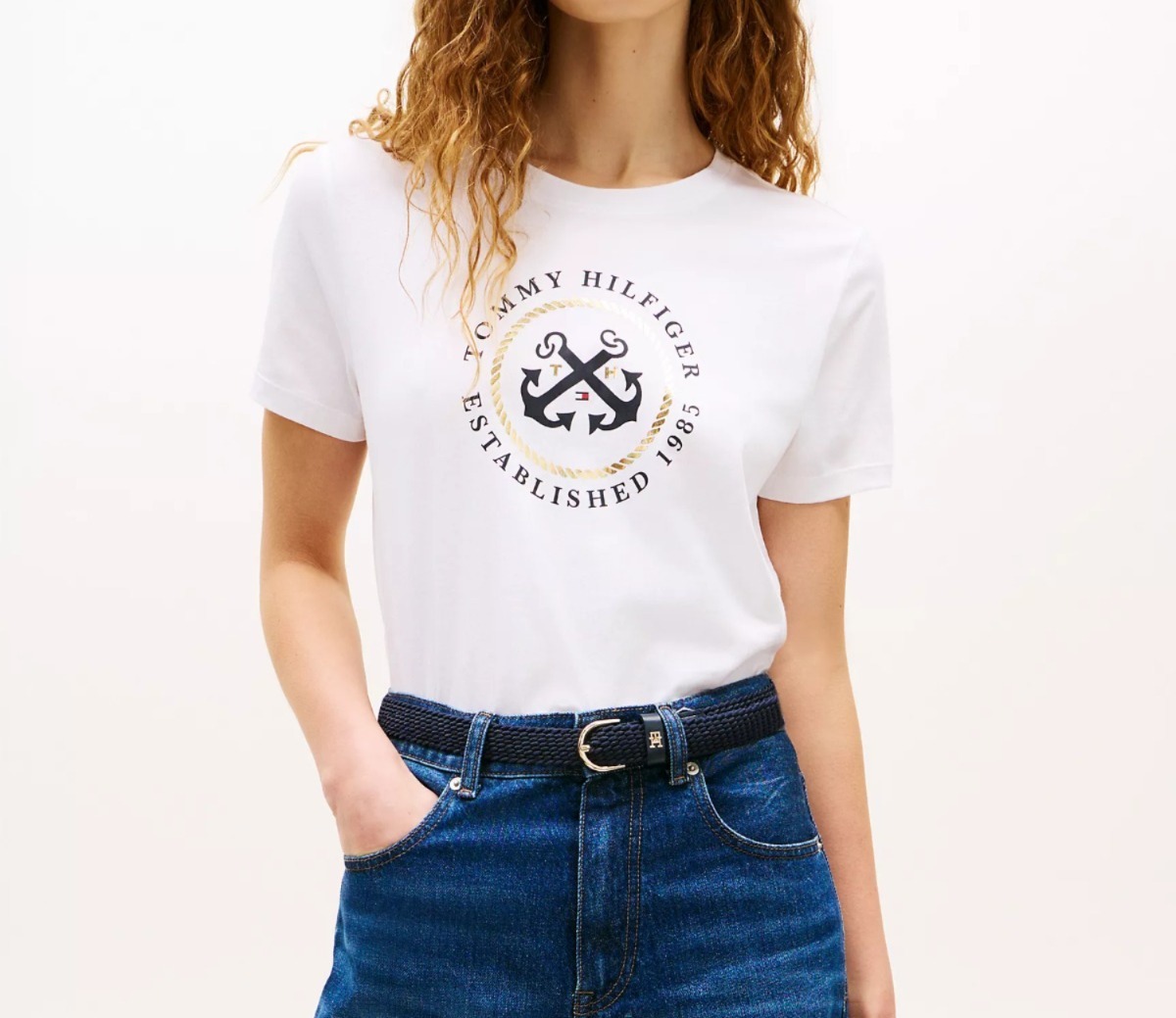 RY78 Tommy  女裝 圓形logo白色短袖衫