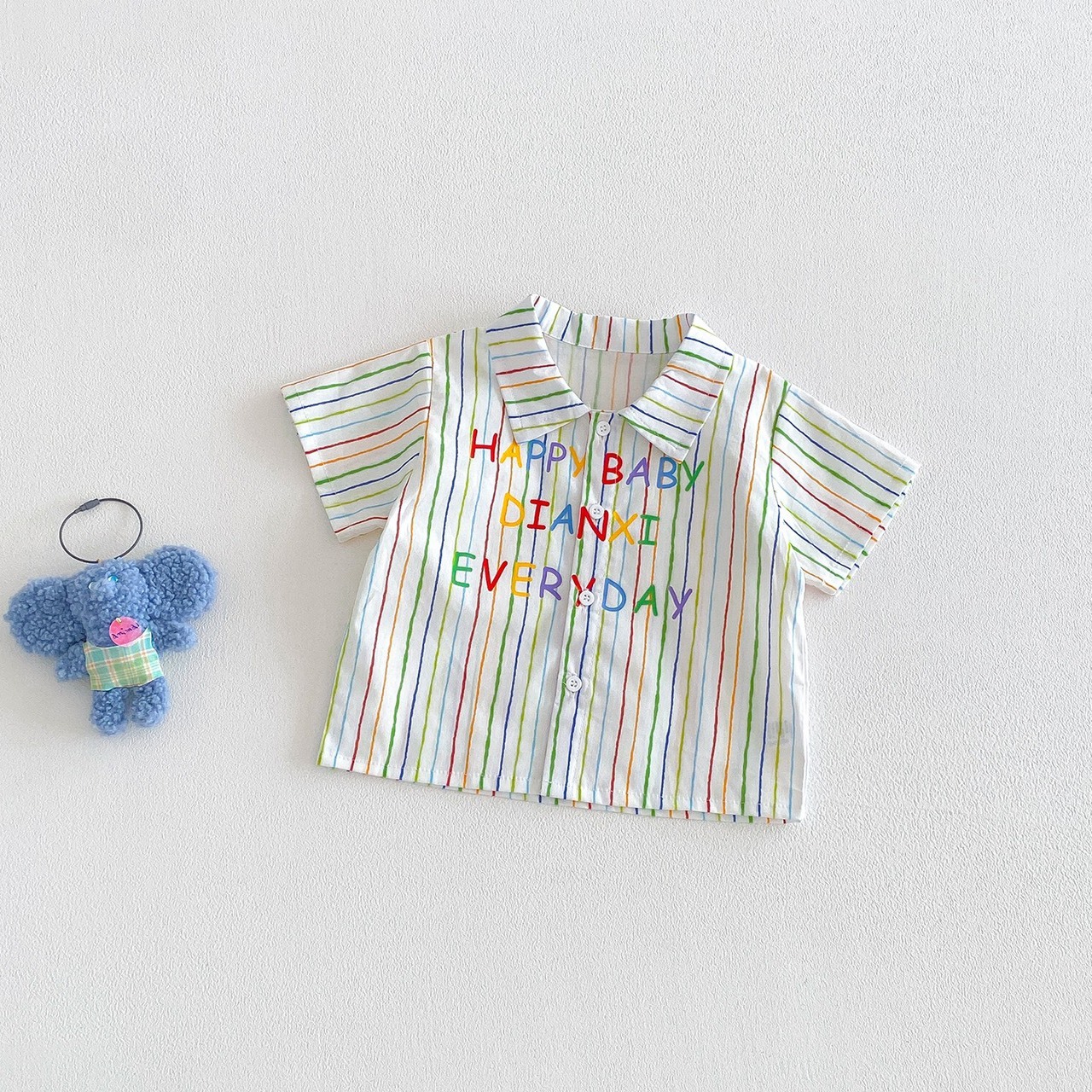 彩色條紋短袖襯衫