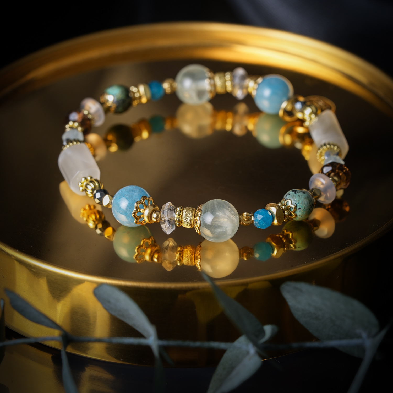 輕輕喚醒｜羥磷鋁石葡萄石白月光石手鍊 C1772