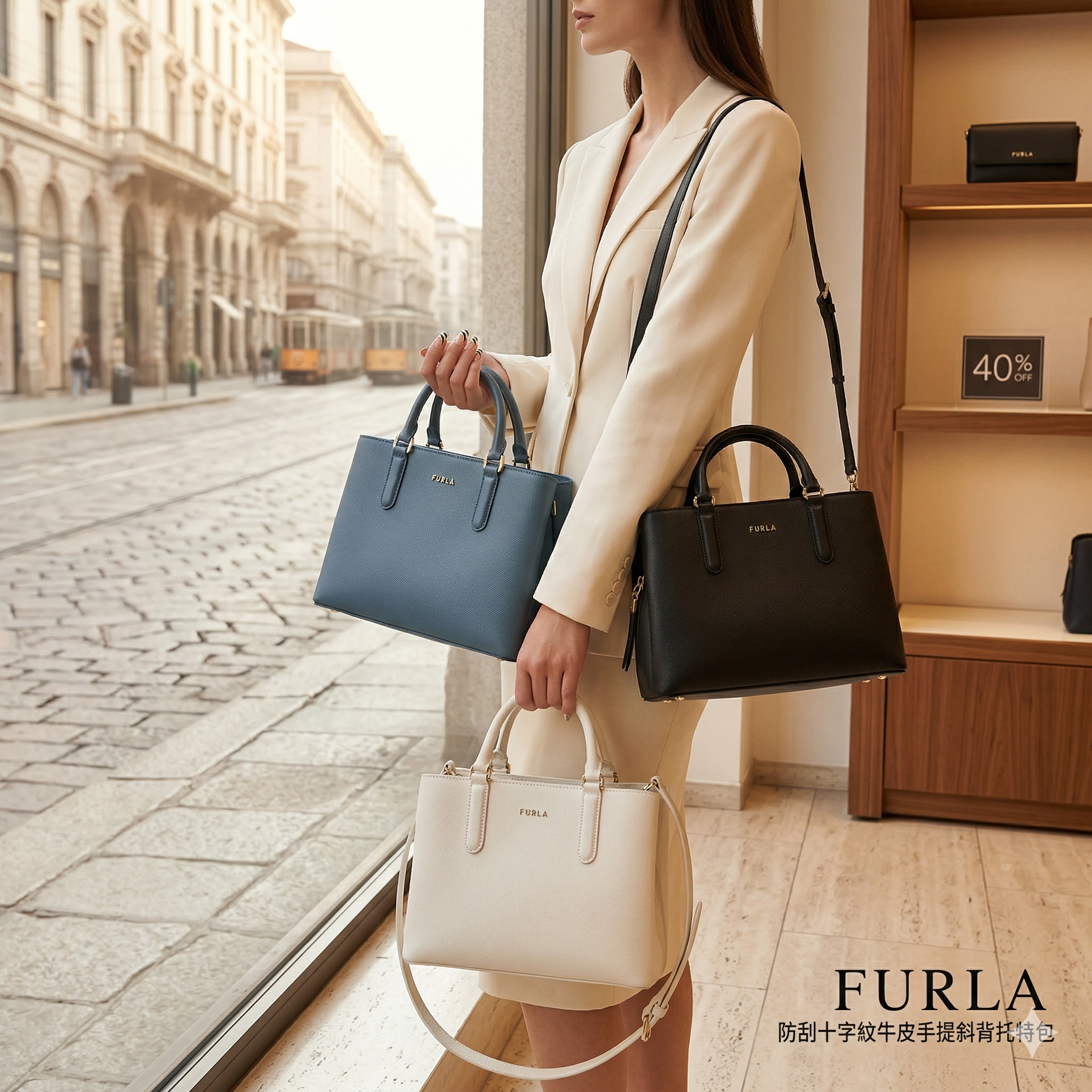 【預購】FURLA H040484 防刮十字紋牛皮手提斜背托特包