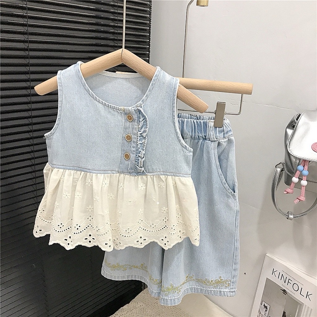 牛仔背心緹花套裝
