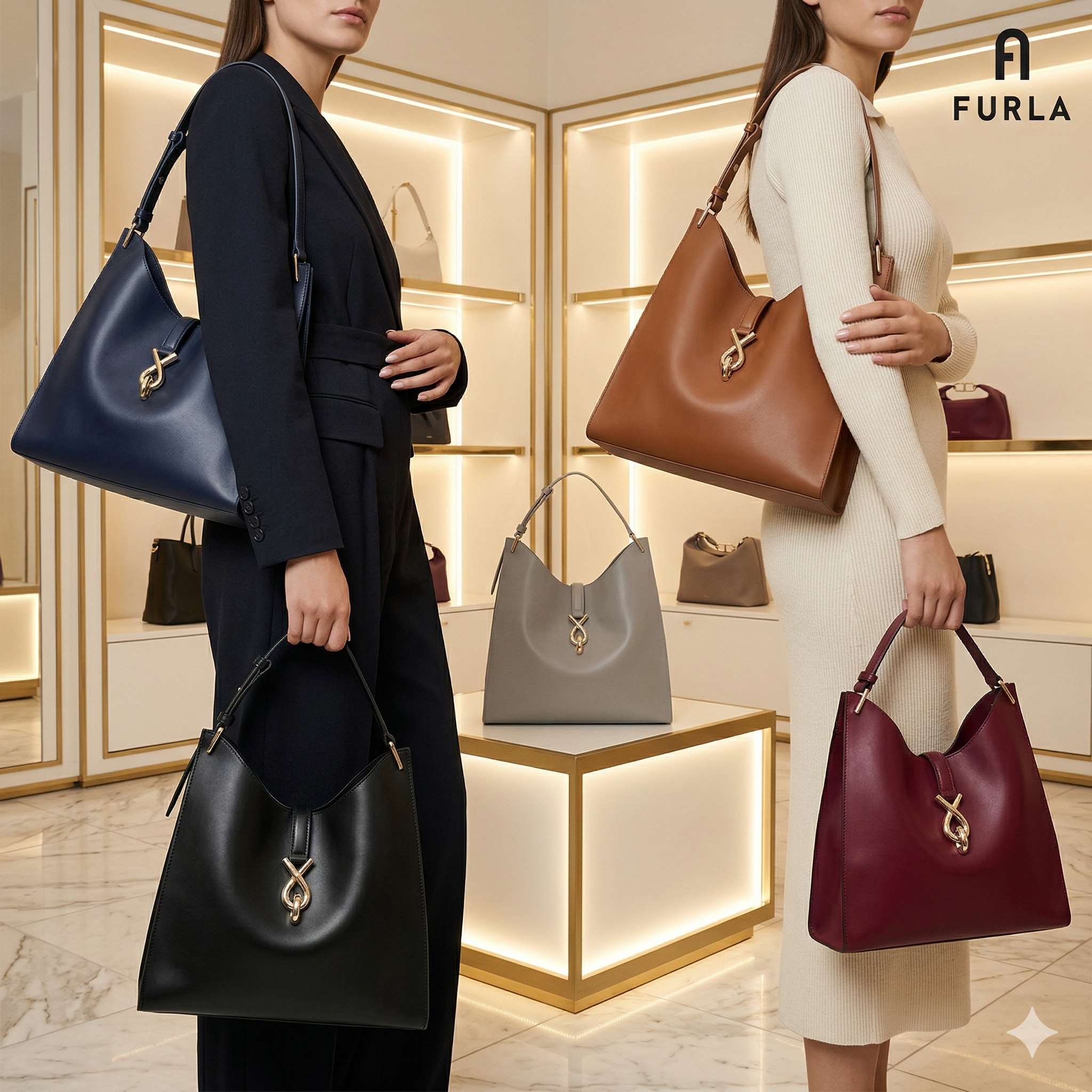 【預購】FURLA H040479 平滑牛皮交織金屬扣大號單肩包