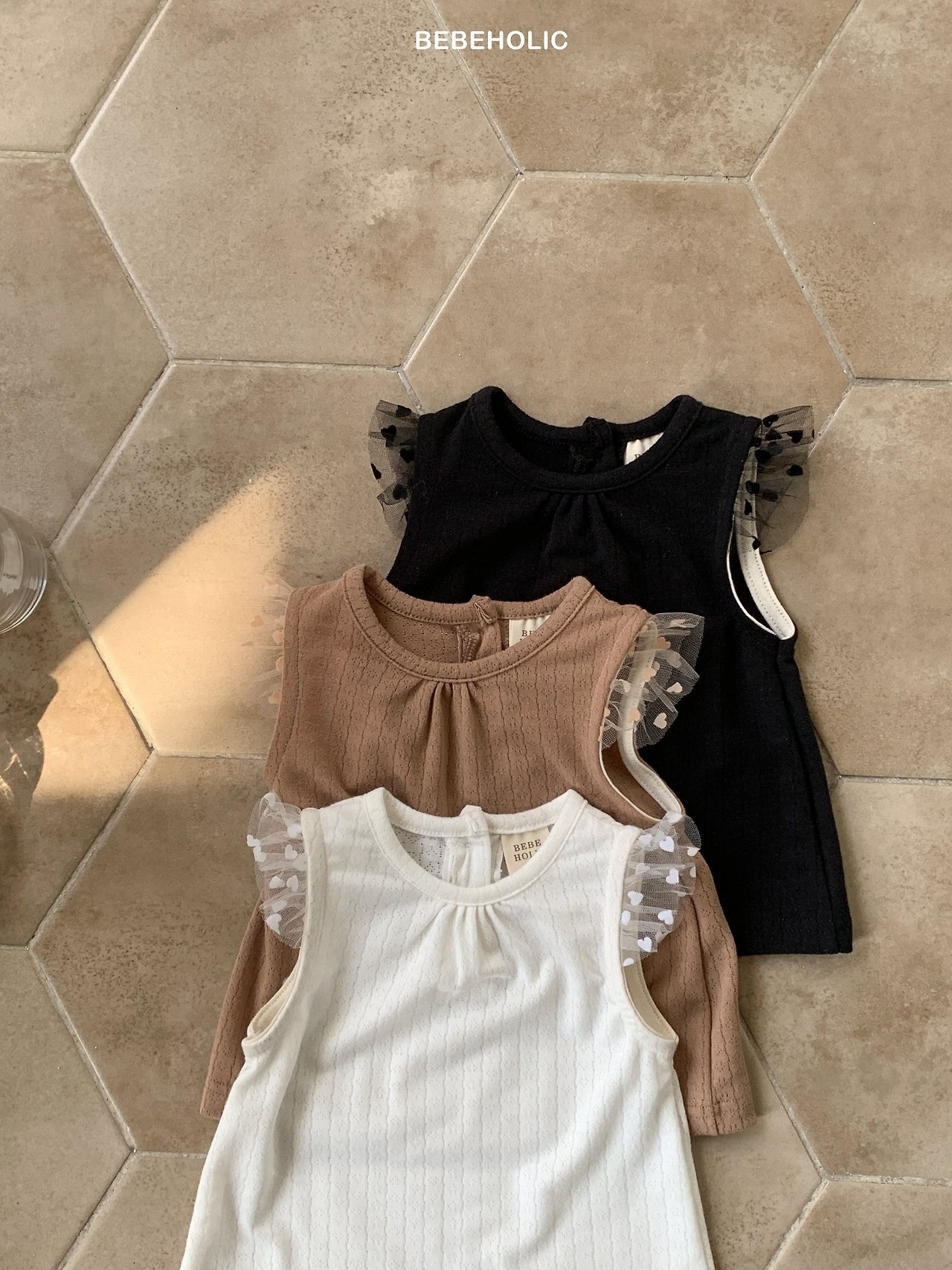 Bebe Holic Heart Tulle Ruffle Tee