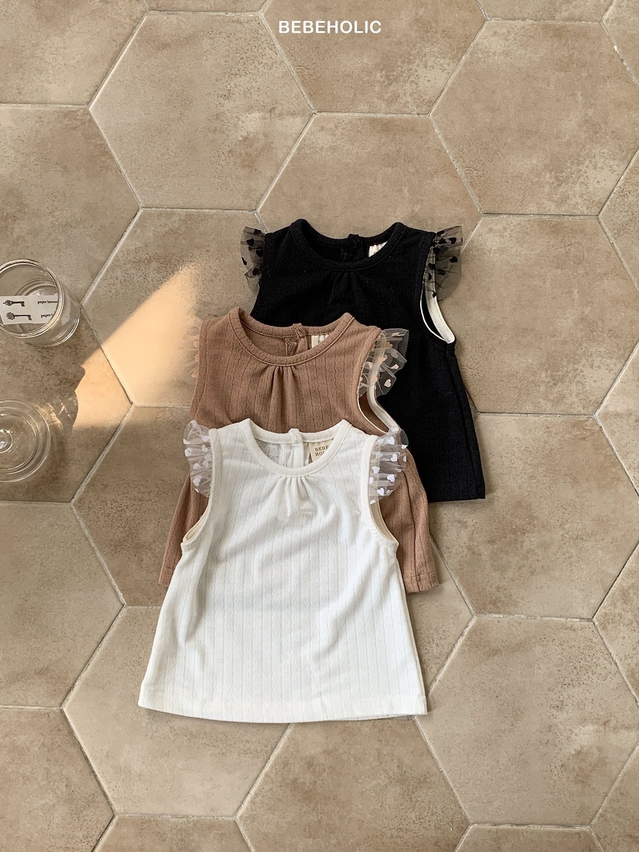 Bebe Holic Heart Tulle Ruffle Tee