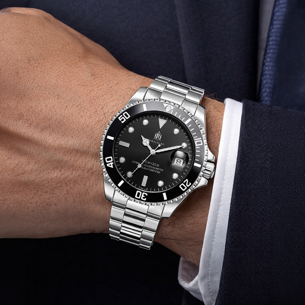 【RAKSA DUKE羅薩公爵】RSD-043 水鬼 陶瓷錶圈 夜光指針刻度 單向旋轉錶圈 日期 不鏽鋼 機械  銀黑 手錶