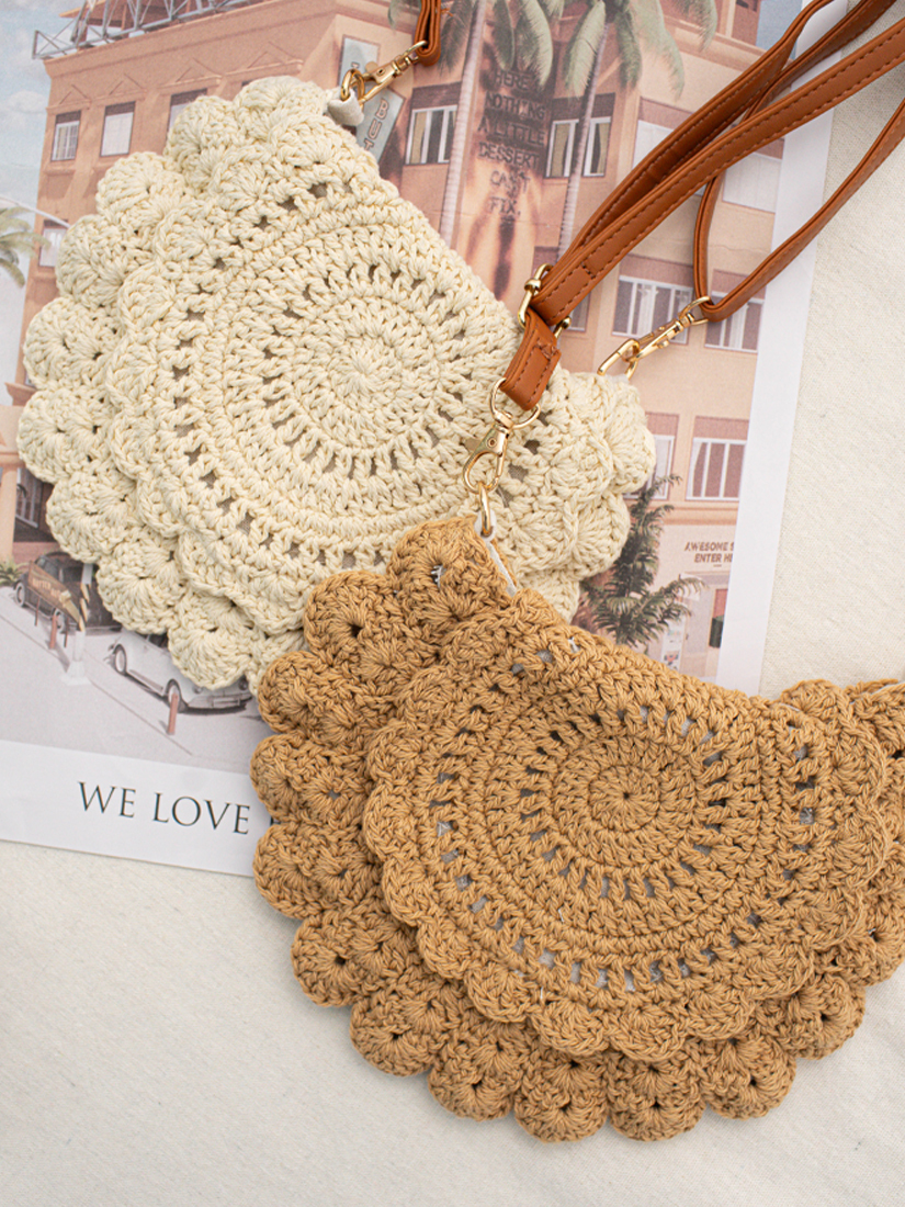 自然棉線編織斜背包