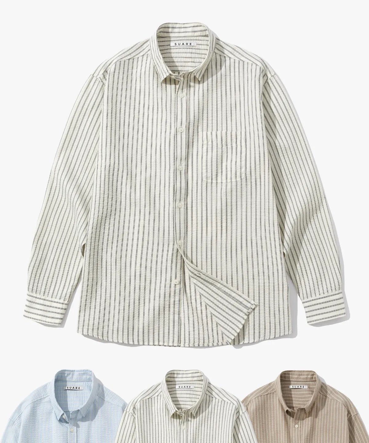 SUARE 褶皺泡泡紗條紋襯衫