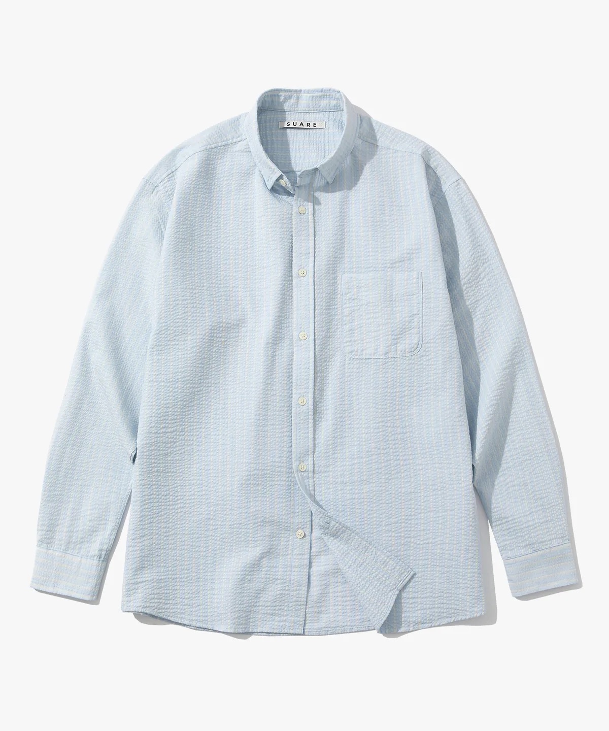 SUARE 褶皺泡泡紗條紋襯衫