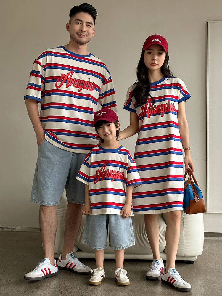 【H0607】Family｜美式彩條字母上衣/褲子(80-3XL)
