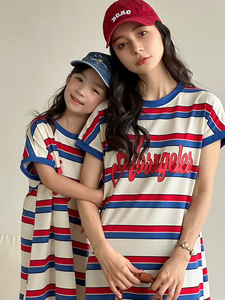 【H0607】Family｜美式彩條字母上衣/褲子(80-3XL)