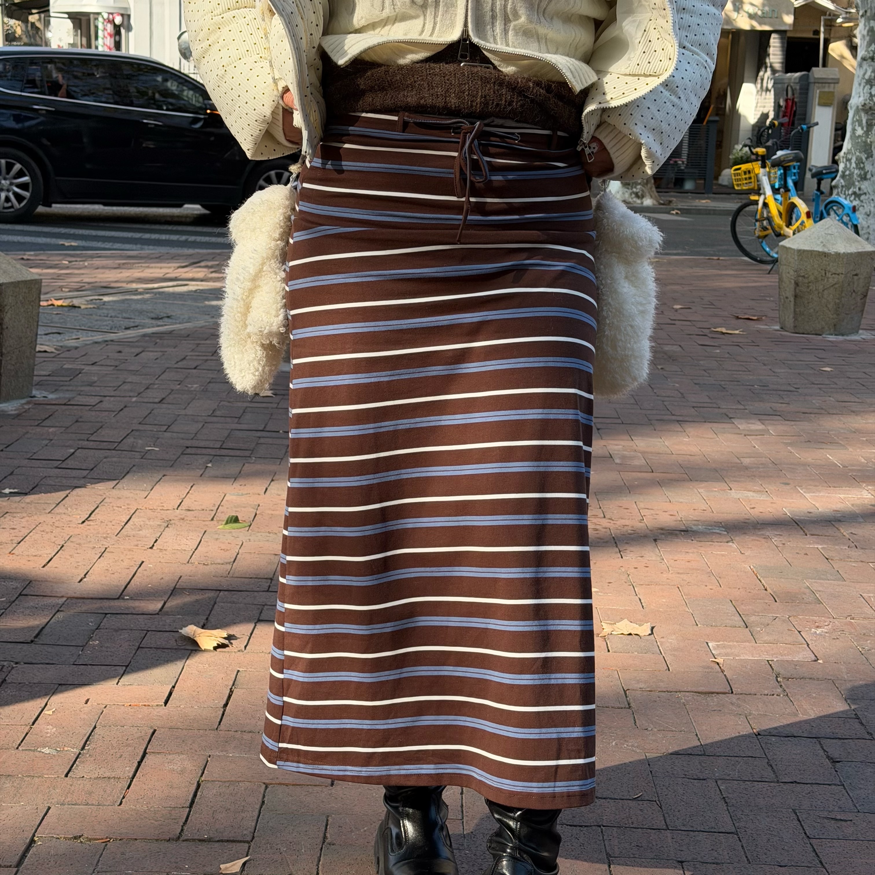 B2藍莓咖啡🫐☕️慵懶條紋長裙