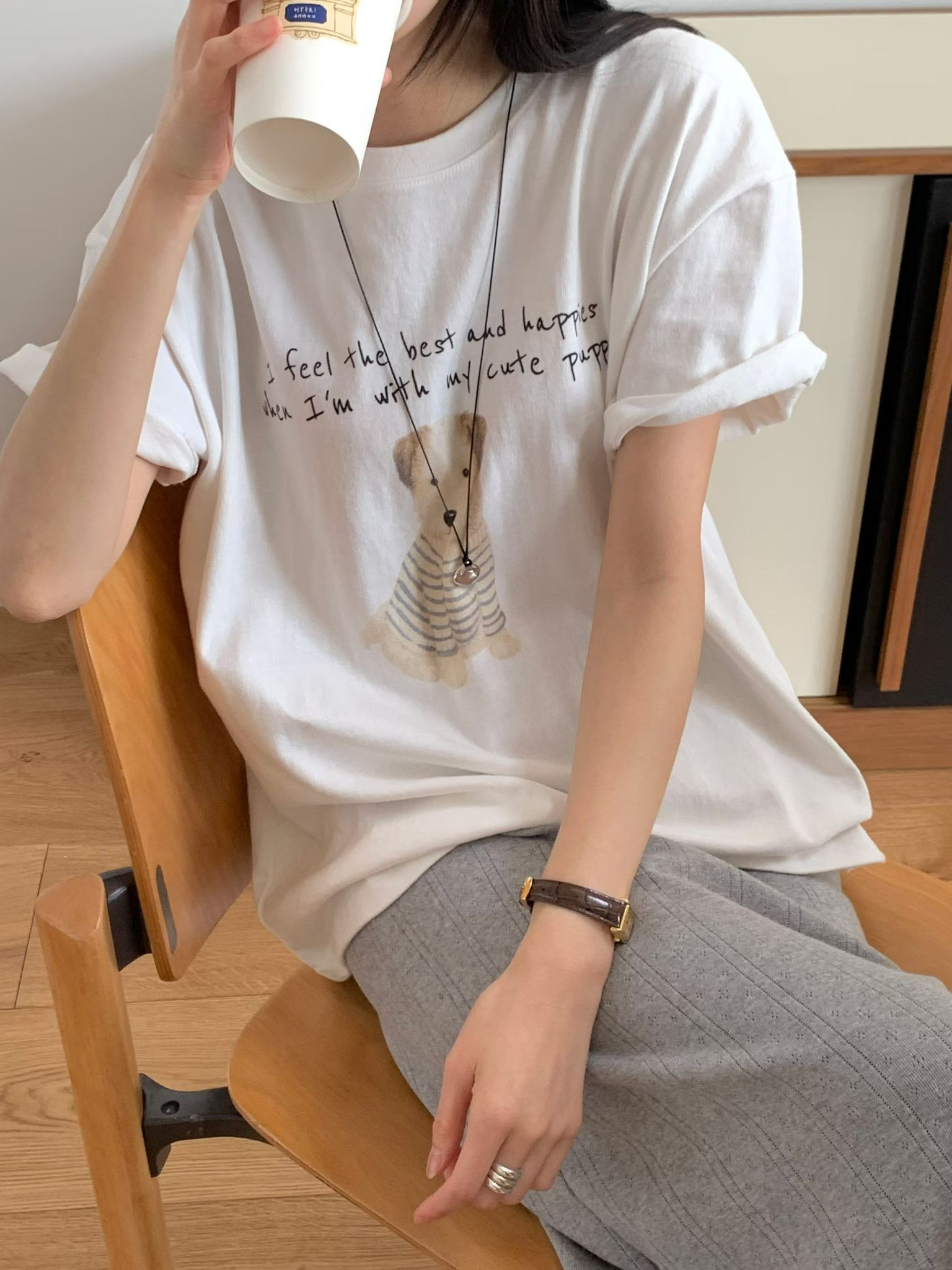 Cute Puppy Tee(米色)