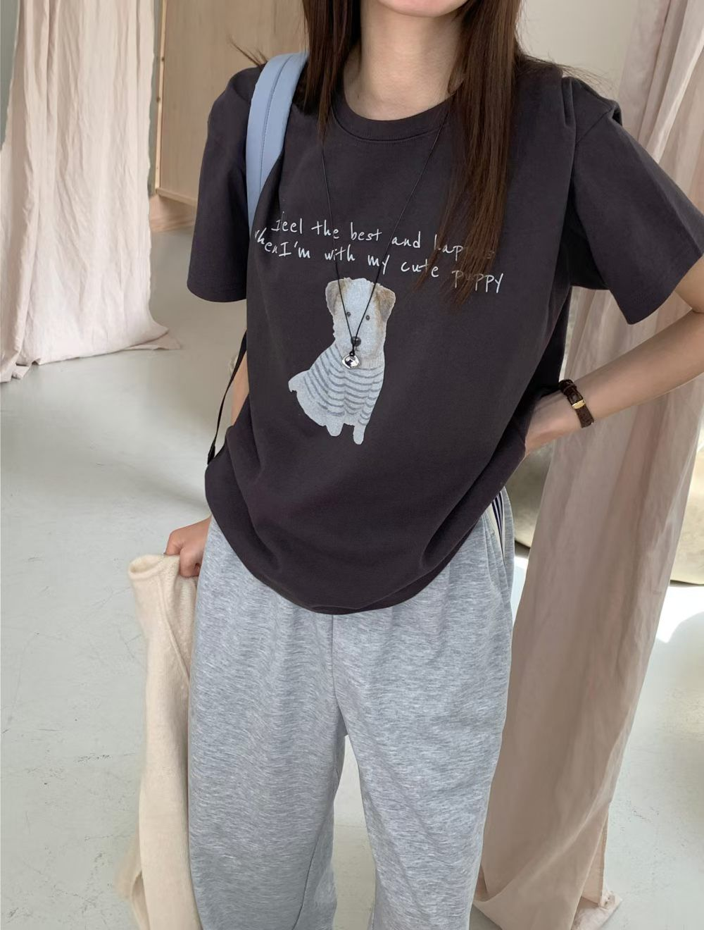 Cute Puppy Tee(炭灰色)