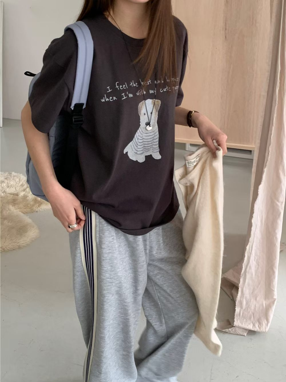 Cute Puppy Tee(炭灰色)