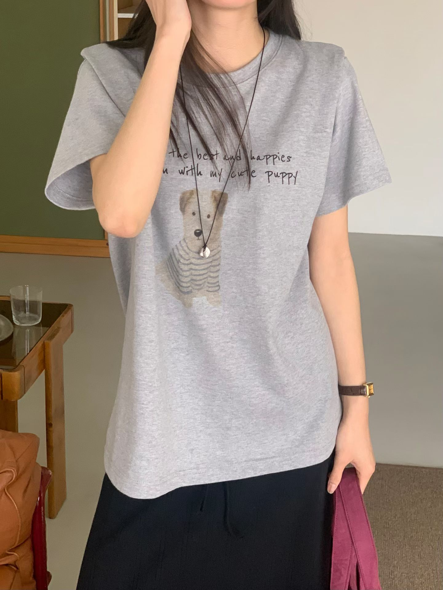 Cute Puppy Tee(灰色)