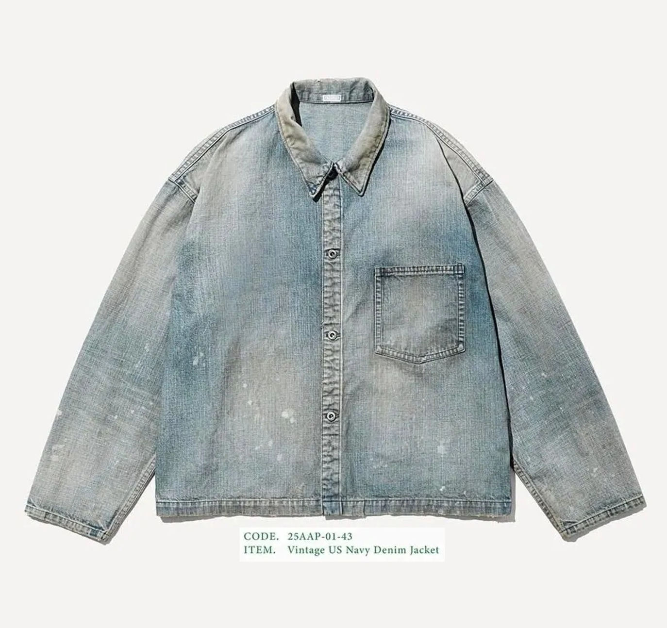 A.PRESSE VINTAGE US NAVY DENIM JACKET (25AAP-01-43) - BLEACH PRE ORDER ITEM (預訂中)