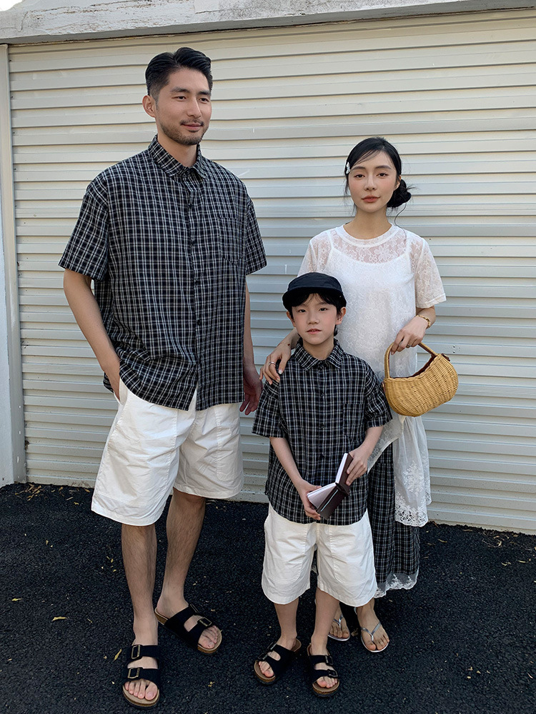 【H0611】Family｜小眾日系格子拼接蕾絲襯衫/連身裙(80-3XL)