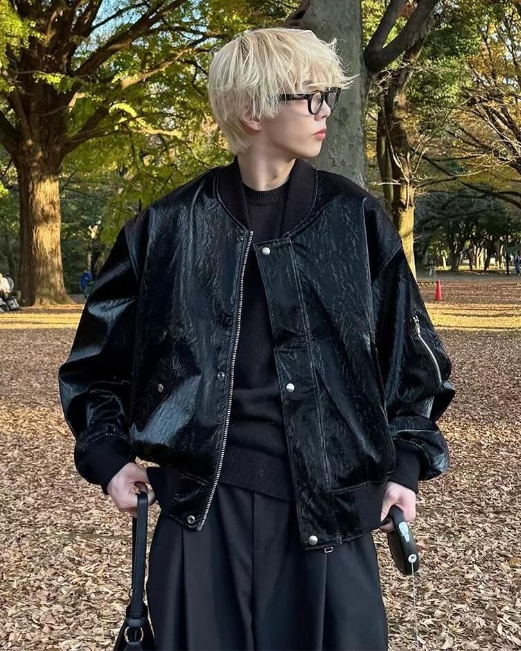 淨色拉鍊合成皮褸 Hestory-101JK