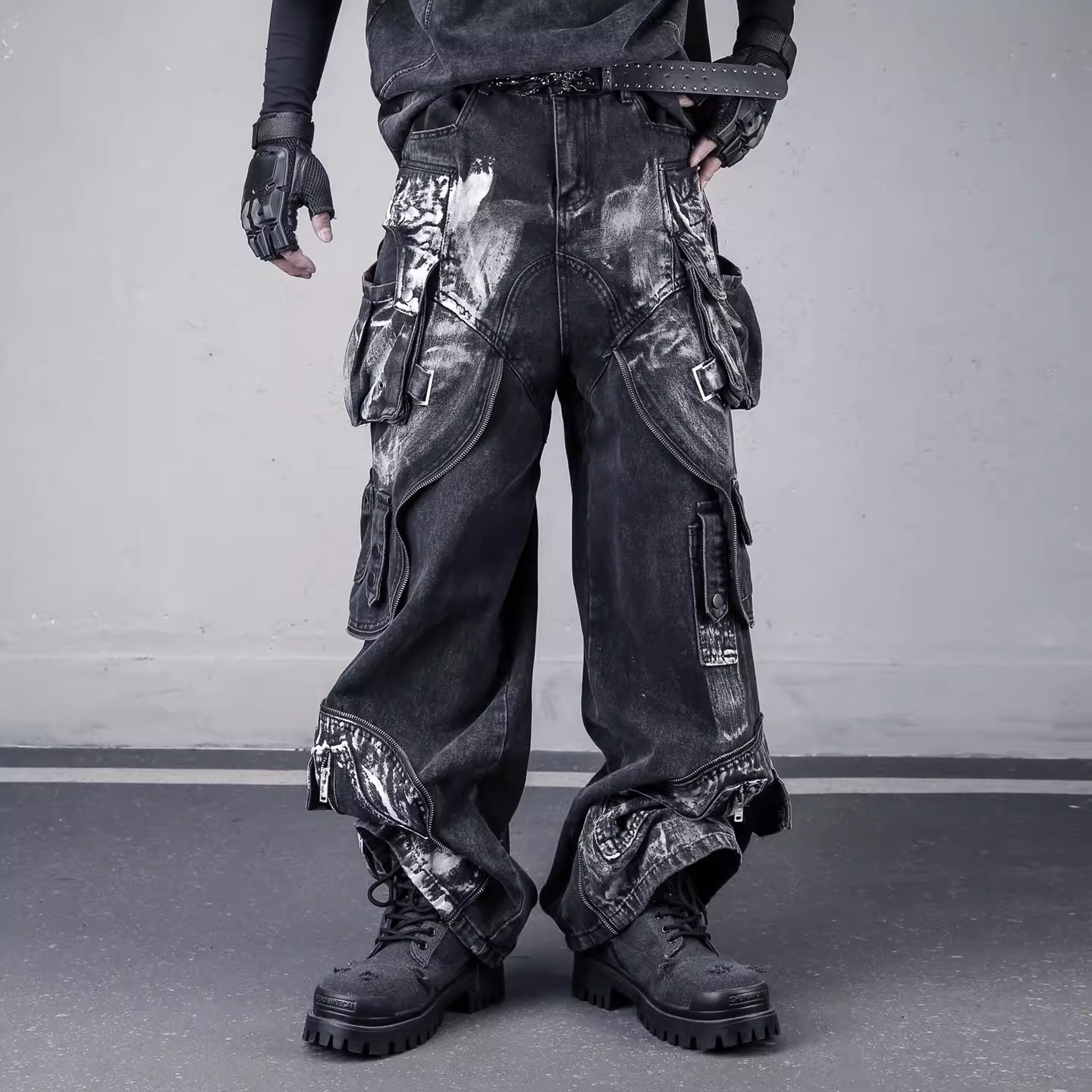 𝙏𝙀𝘾𝙃𝙒𝙀𝘼𝙍 重工機甲解構層次假兩件牛仔褲
