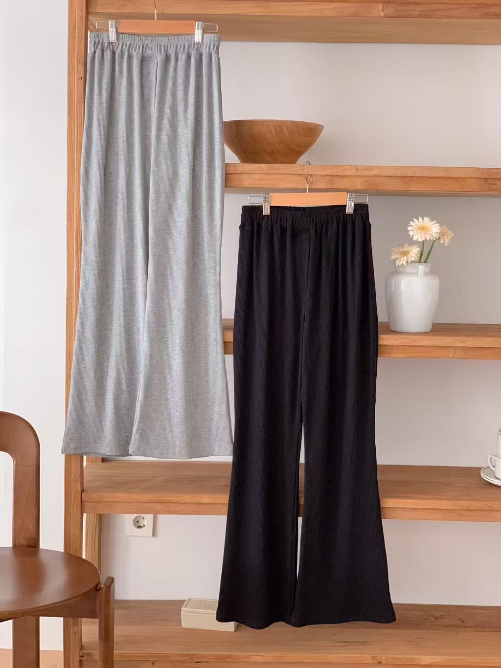 GI6019 全橡筋微喇叭壓褶休閑褲