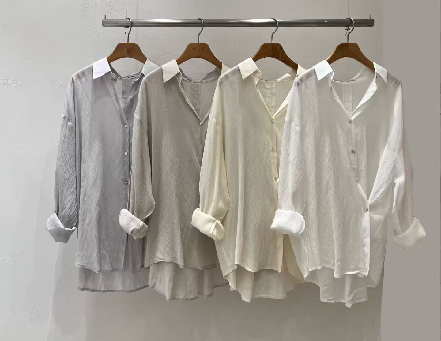 GI6021 前短後長休閑排扣收腰襯衫