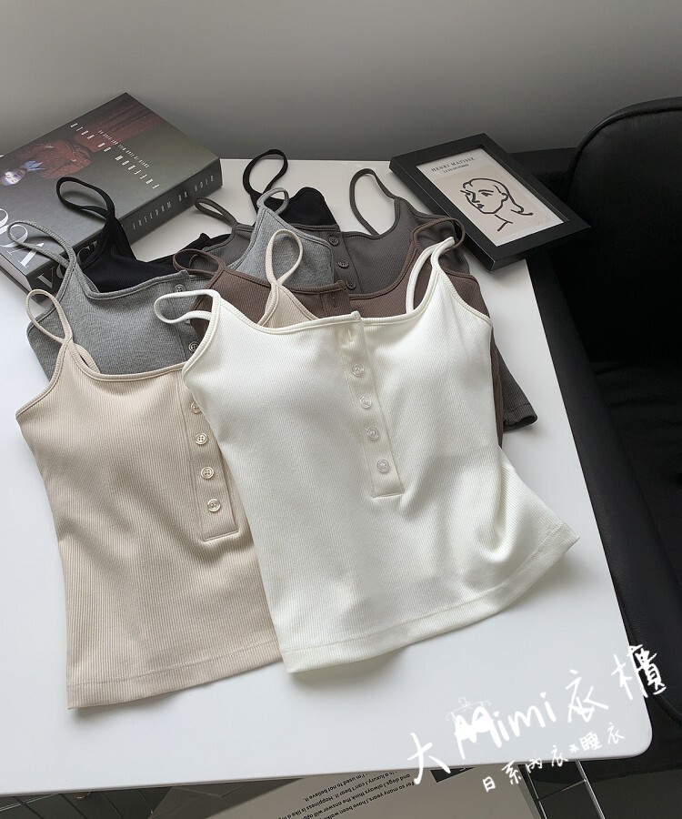 初戀排扣｜韓系羅紋坑條彈力小背心