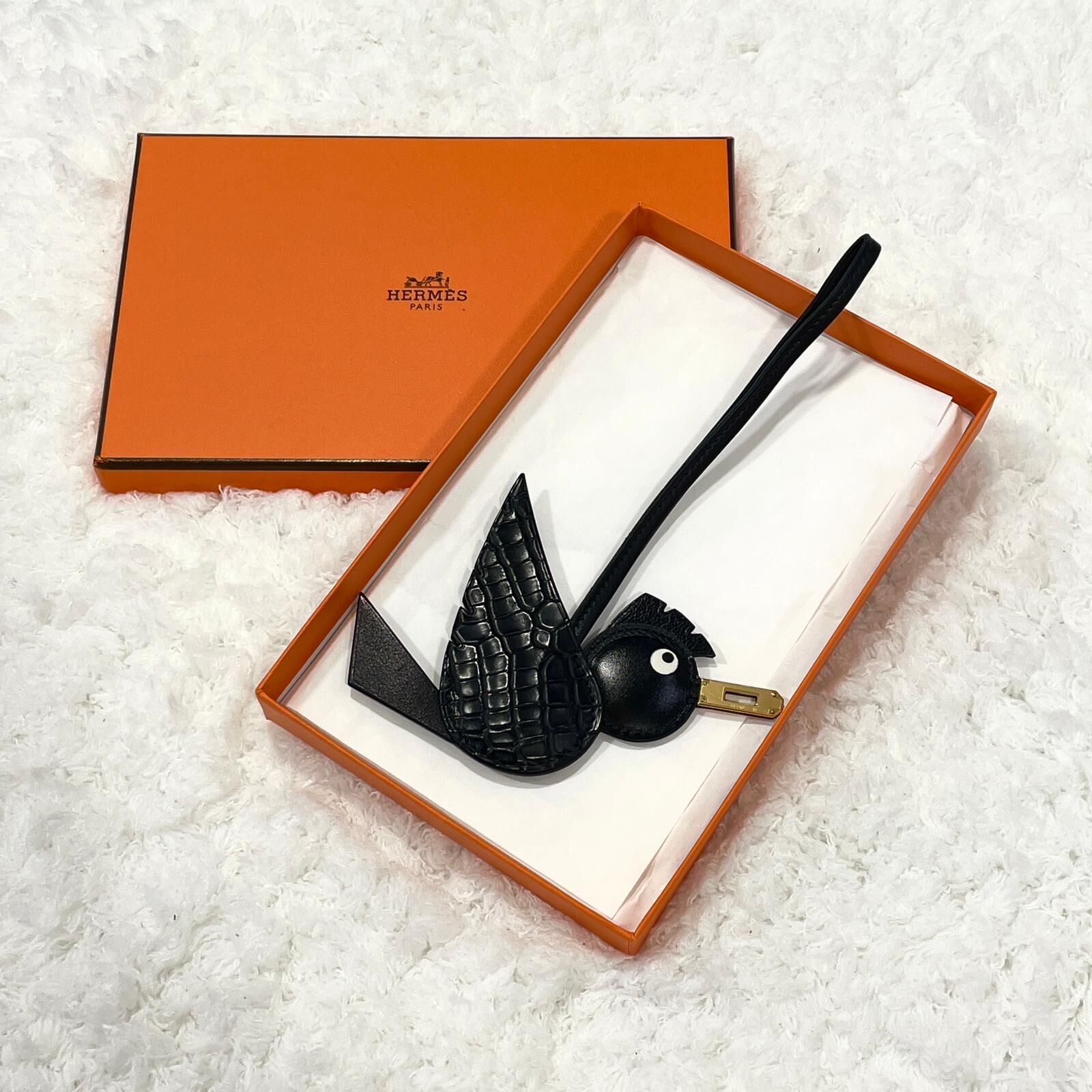 全新HERMES Birdy So Black Touch 小鳥掛件 黑色拼鱷魚皮 愛馬仕手袋吊飾, #BRAND NEW #香榭站正品