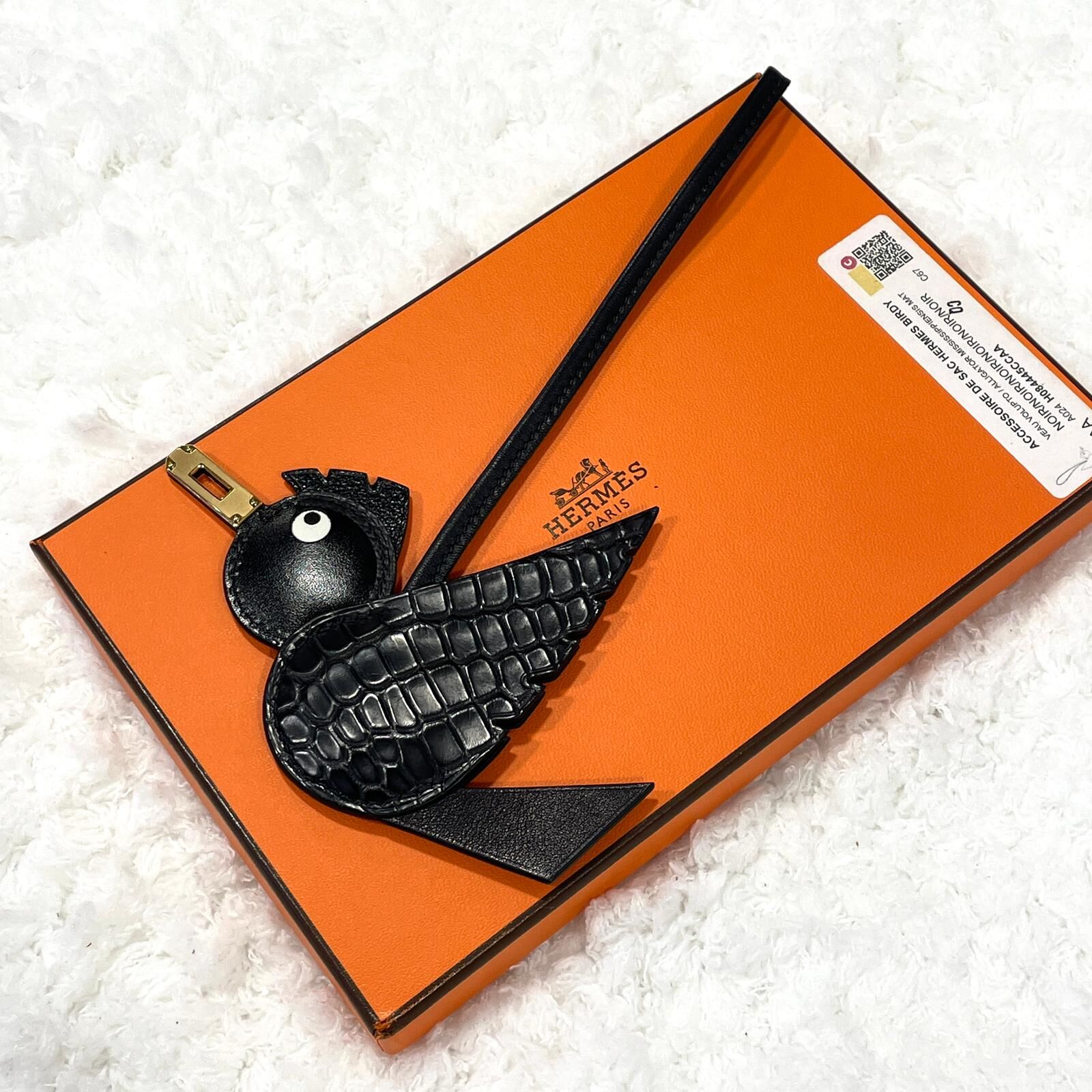 全新HERMES Birdy So Black Touch 小鳥掛件黑色拼鱷魚皮愛馬仕手袋吊飾