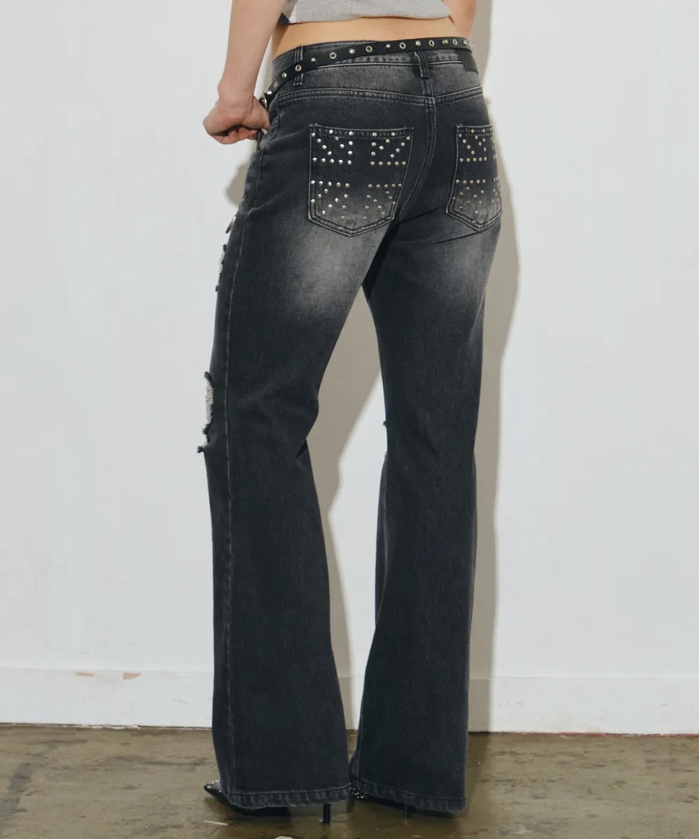 MIDNIGHT MOVE刷破英國牛仔褲 喇叭褲 牛仔喇叭褲