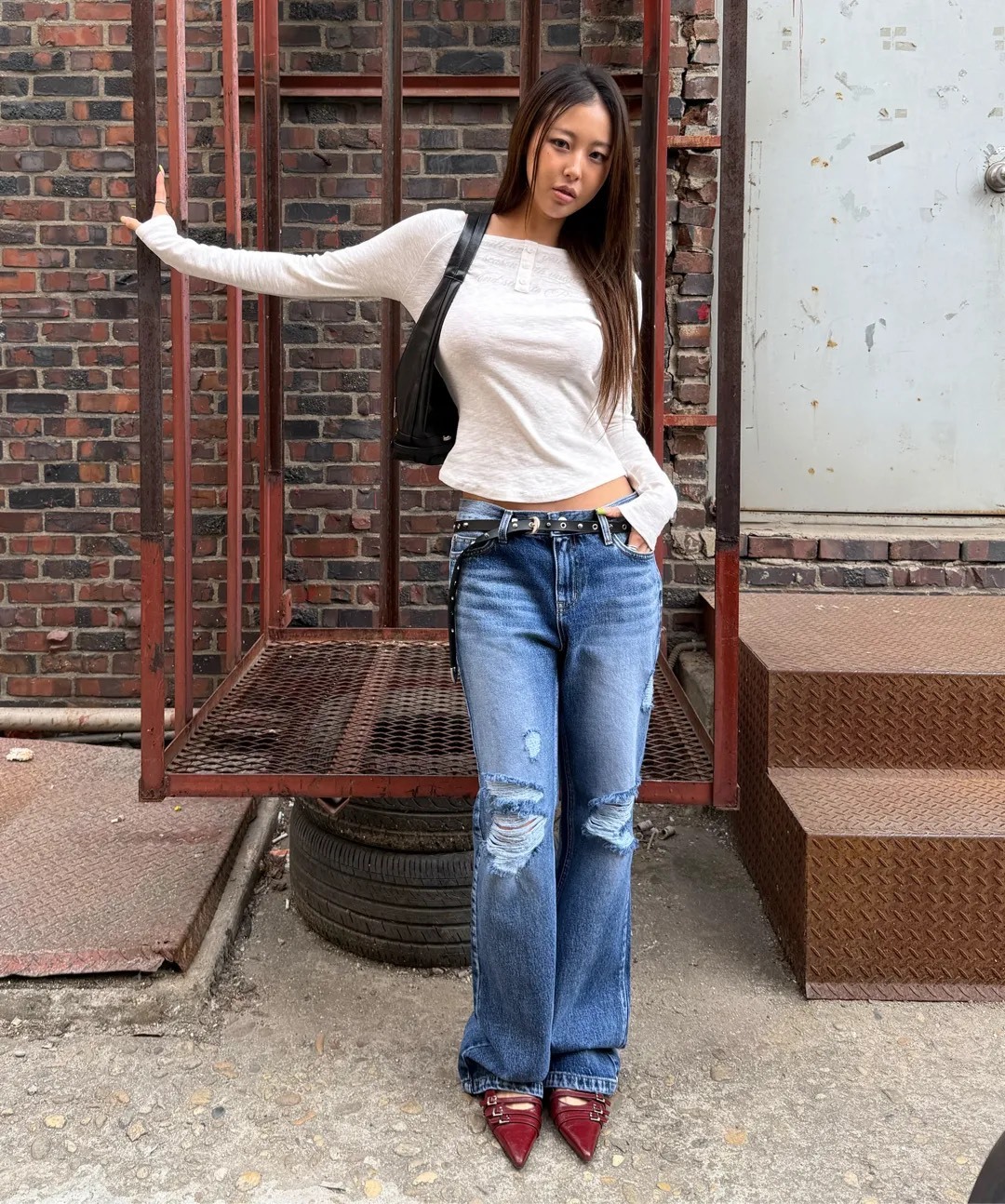 MIDNIGHT MOVE刷破英國牛仔褲 喇叭褲 牛仔喇叭褲