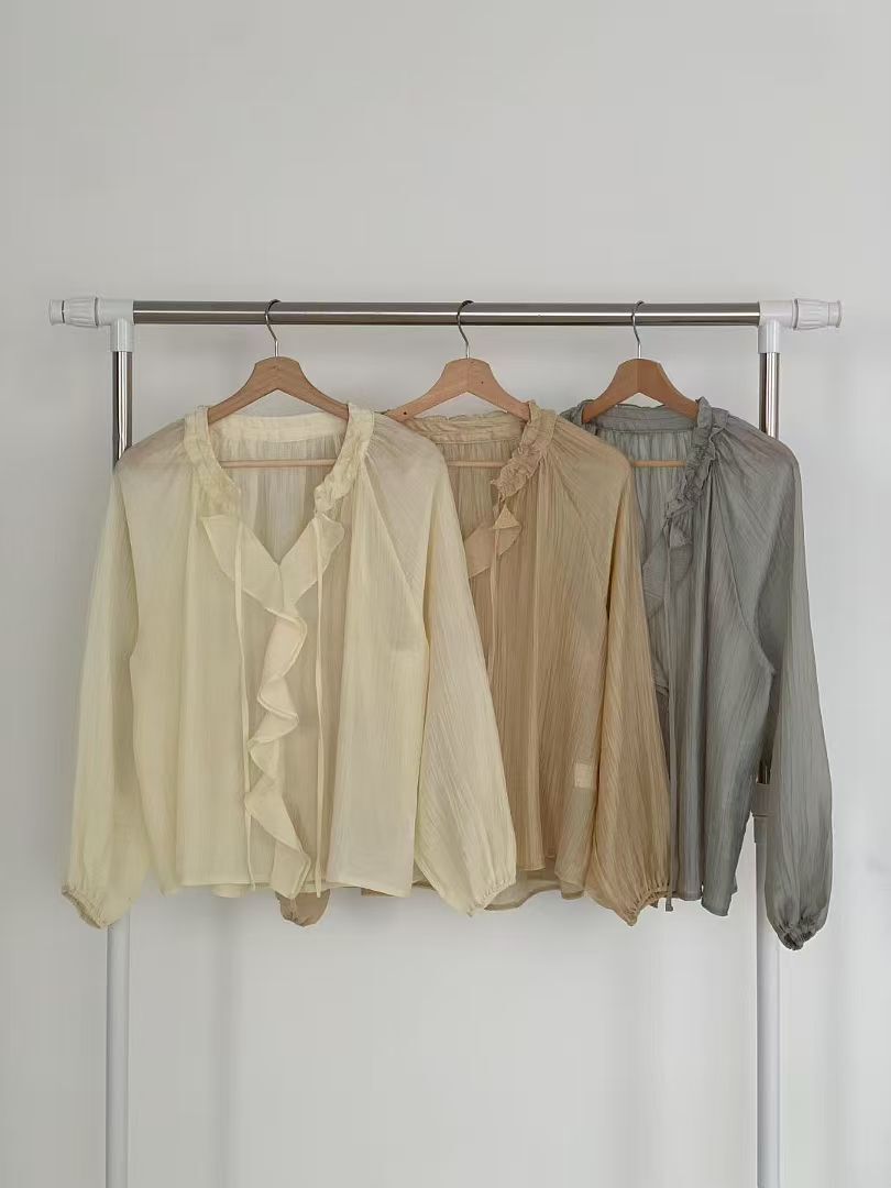 GI6037 Ruffle綁帶燈籠袖罩衫