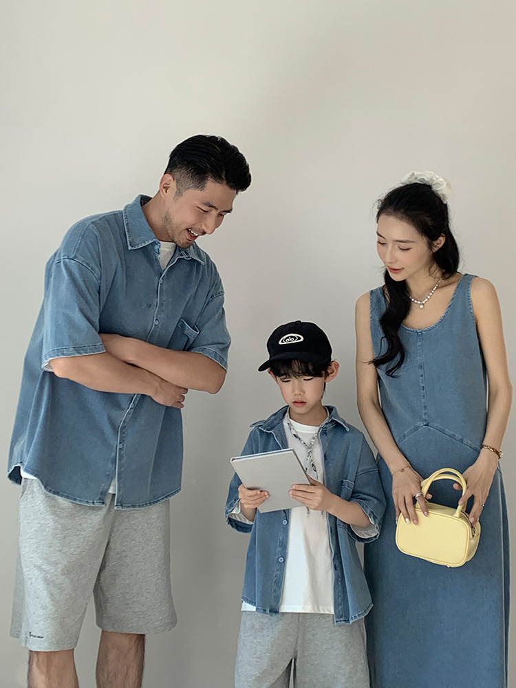【H0612】Family｜韓系簡約牛仔襯衫/連身裙(80-3XL)
