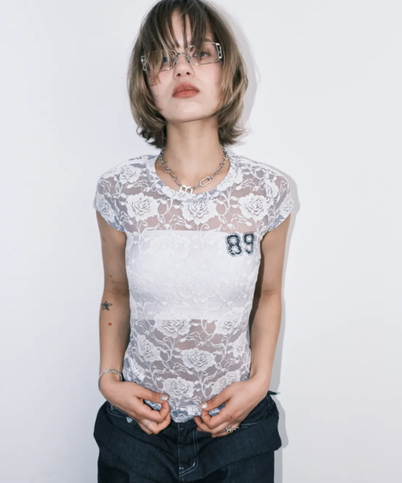 MIDNIGHT MOVE蕾絲球衣 合身上衣 蕾絲上衣 球衣