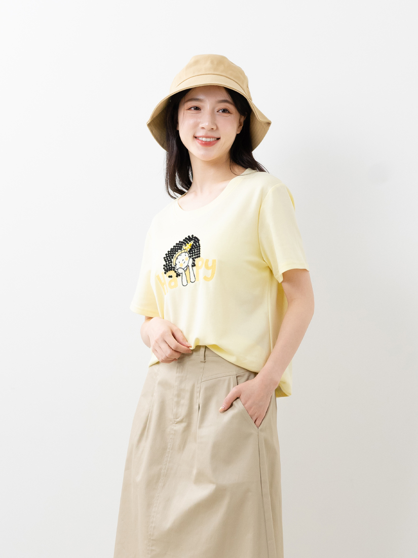 海星繡花短袖上衣舒適剪裁打褶A字長裙組合