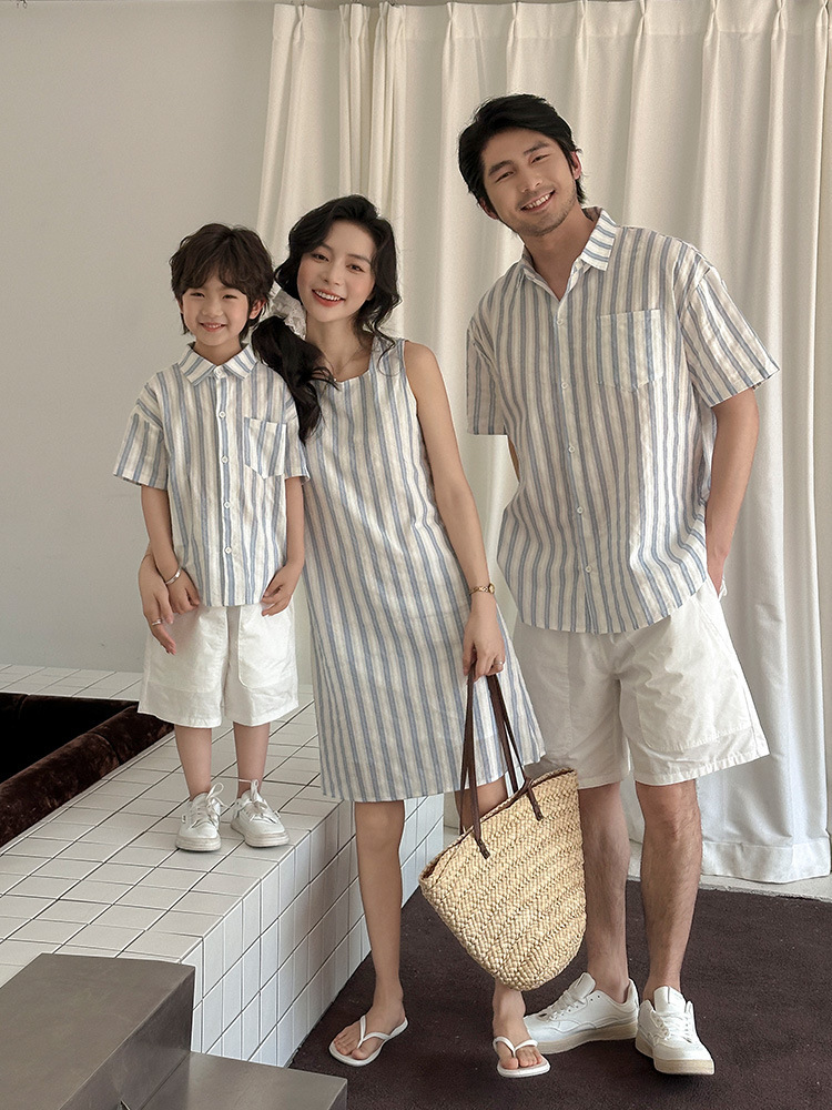【H0613】Family｜韓系小清新條紋襯衫/連身裙(80-3XL)