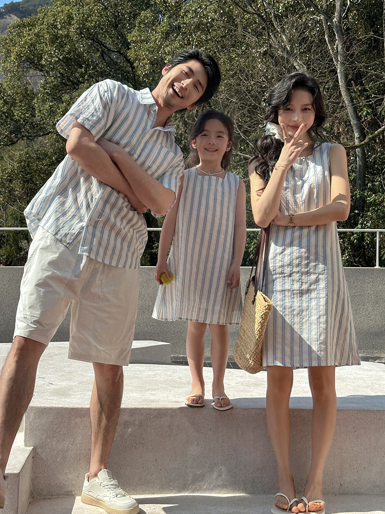 【H0613】Family｜韓系小清新條紋襯衫/連身裙(80-3XL)
