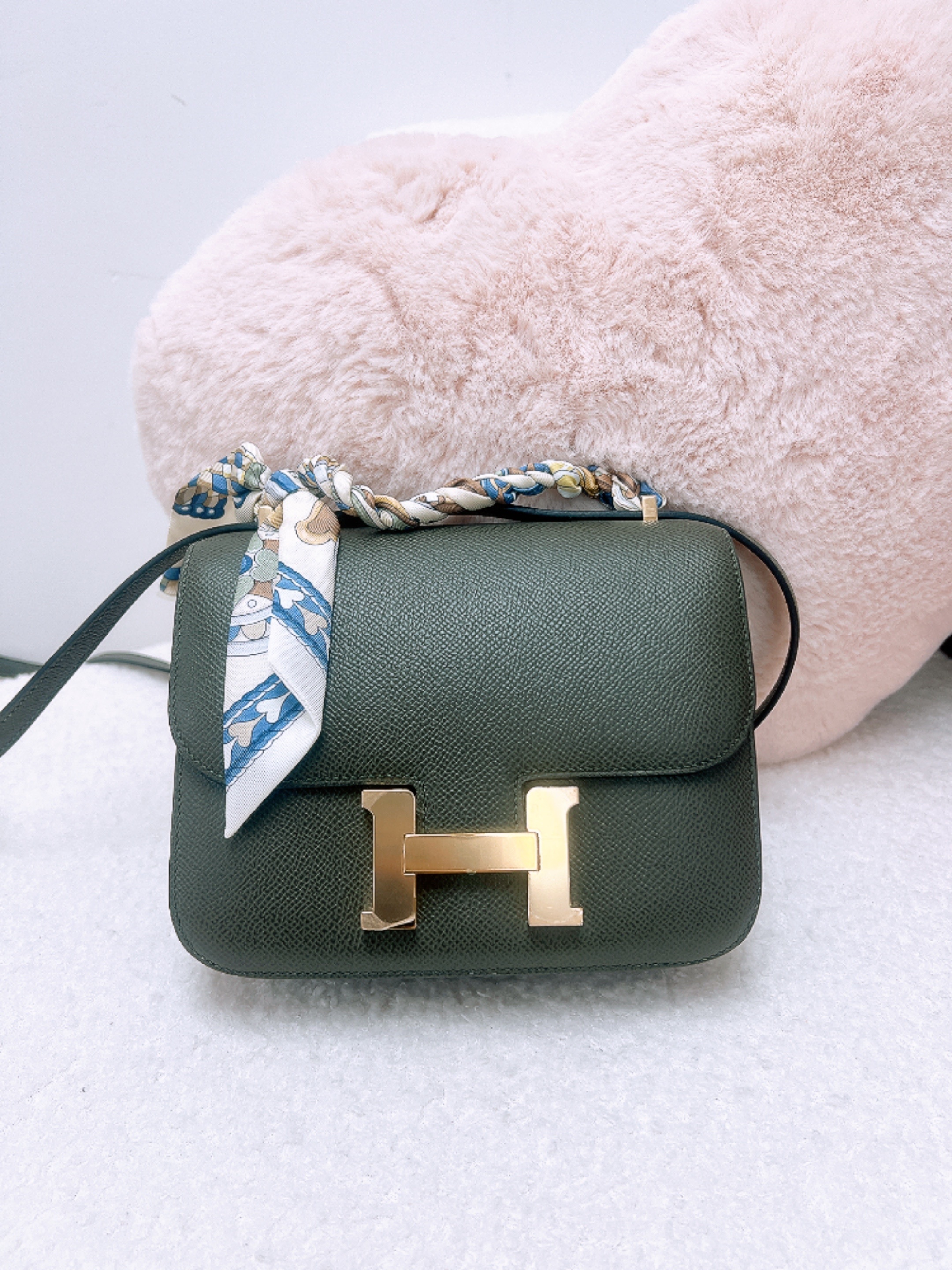 Hermes mini constance (grey green/ light gold/ stamp U)
