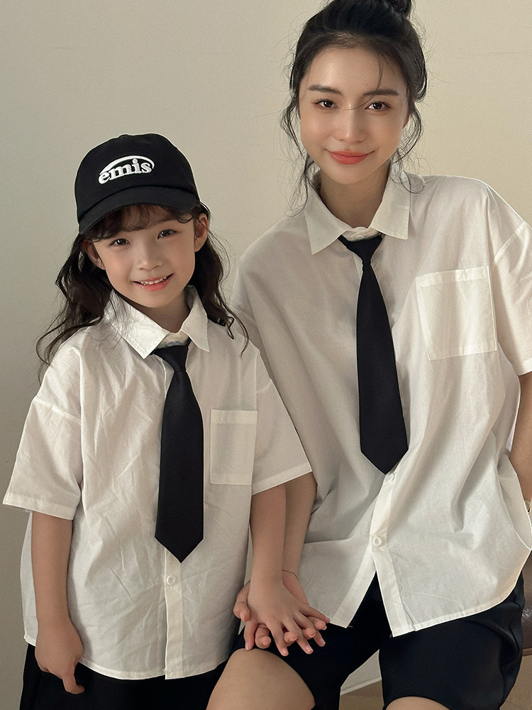 【H0614】Family｜日系學院風領帶襯衫/短褲(80-3XL)