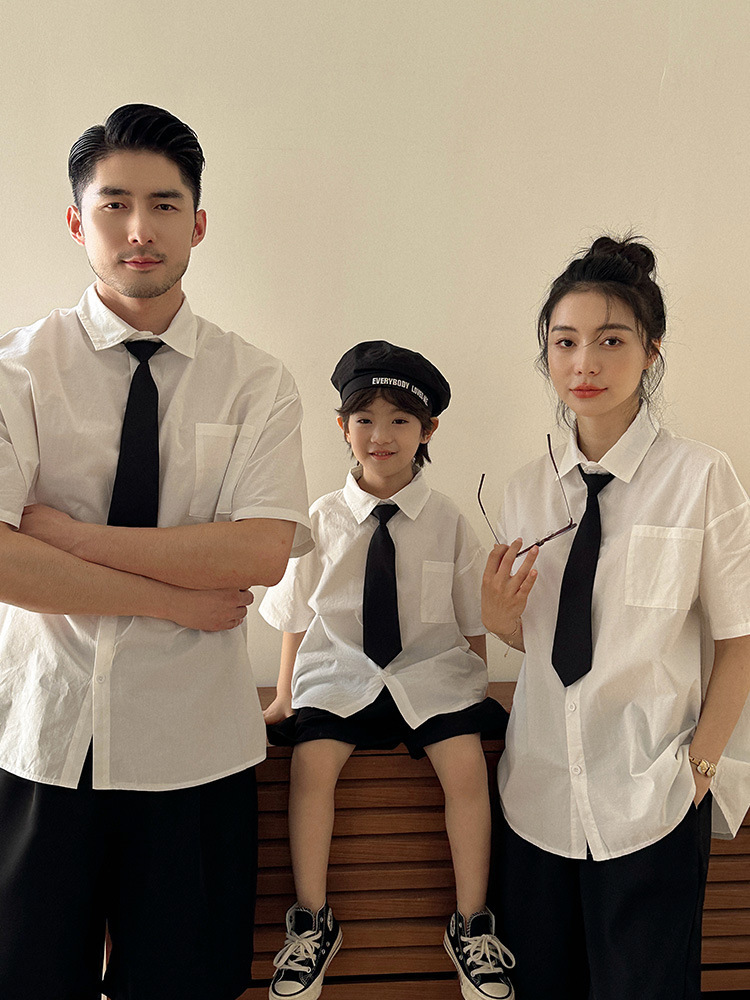 【H0614】Family｜日系學院風領帶襯衫/短褲(80-3XL)